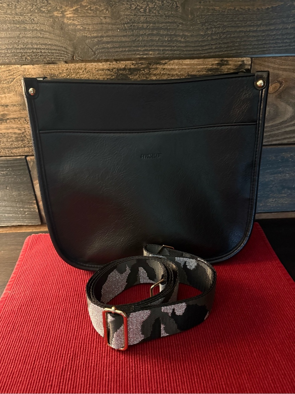 Black Crossbody Bag with Detachable Camouflage Strap